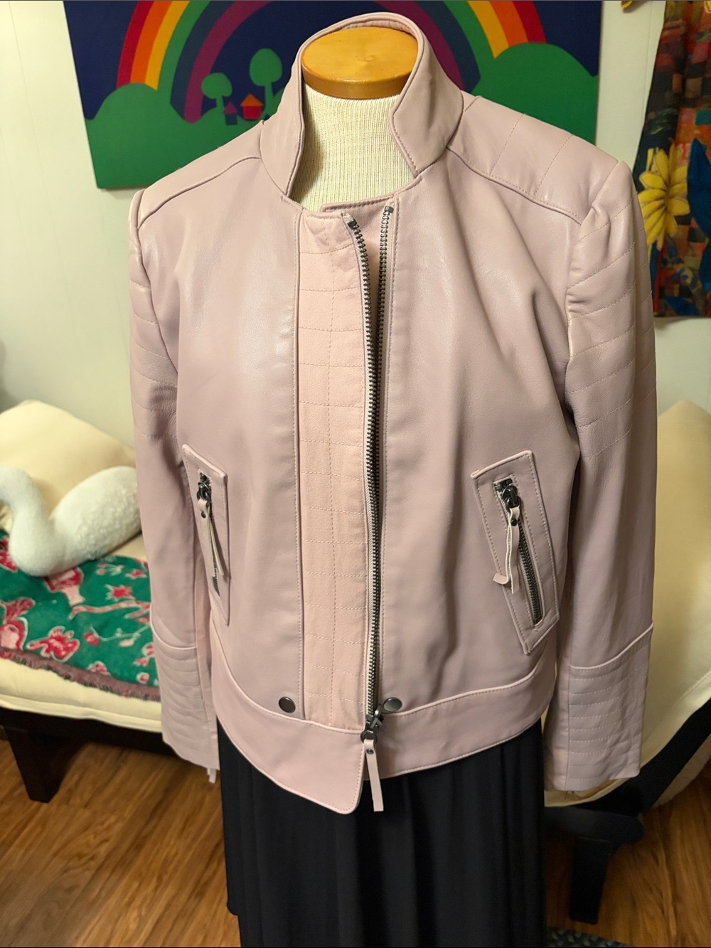 Peace Love World Mandy Pink Leather Reversible Zip Jacket
